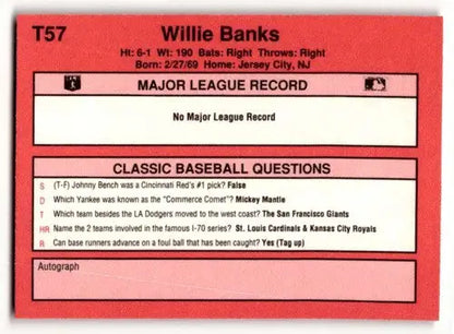 1991 Classic II #T57 Willie Banks Minnesota Twins Baseball Cards ID:52754 - Baseball Cards