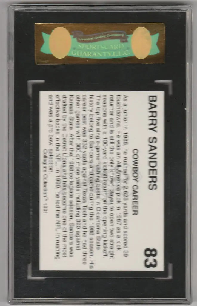 Trading card of Barry Sanders SGC96 from Oklahoma State Sooners Collegiate Collection