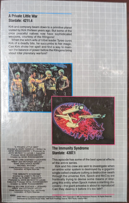 Newspaper clipping featuring album reviews and Star Trek VHS set cover images