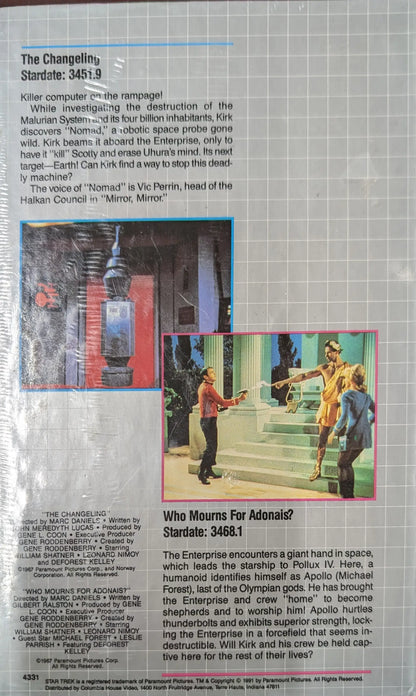 Newspaper clipping with photos and text about 1991 Columbia House Star Trek VHS tape