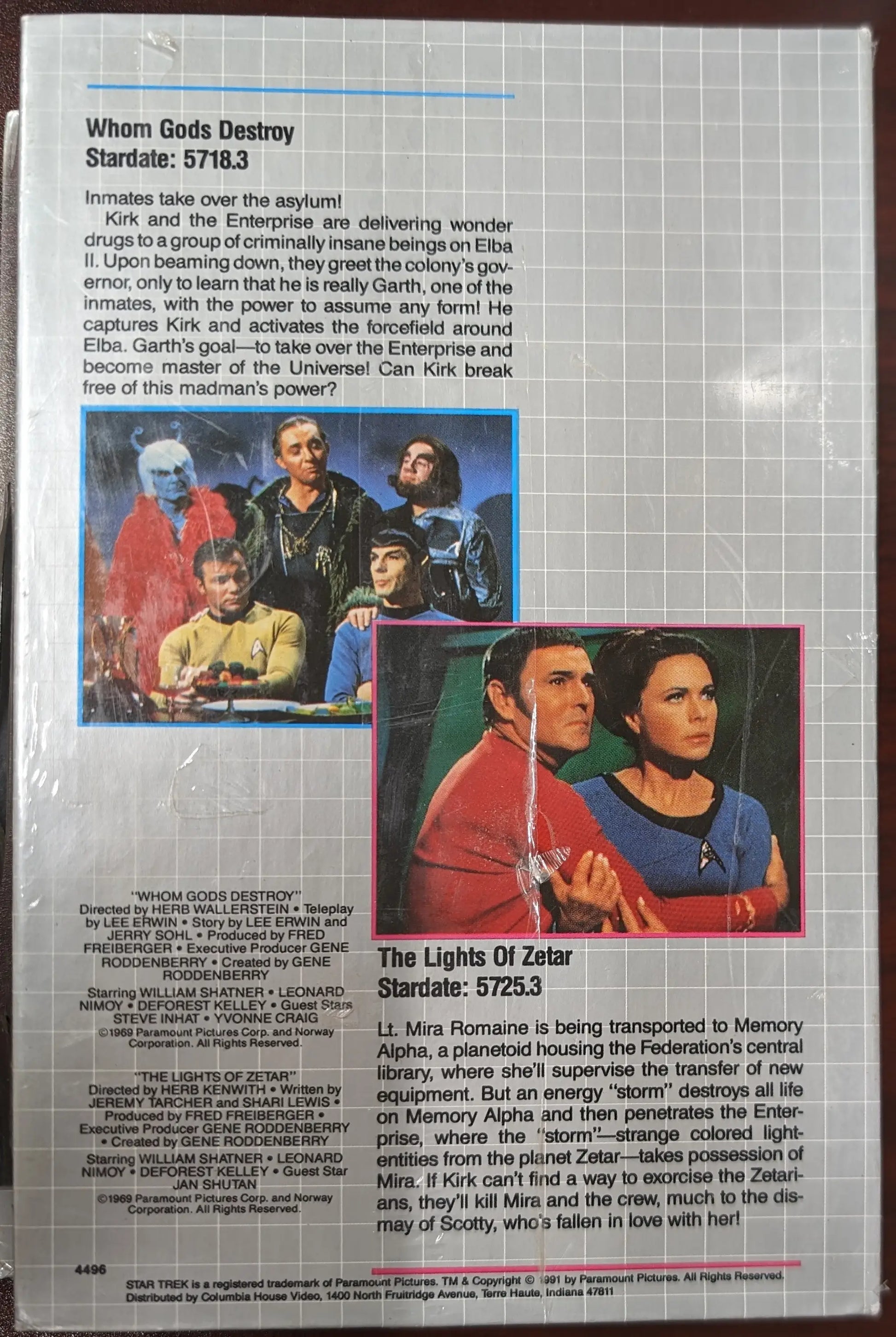VHS case for Star Trek movie Whom Gods Destroy by Columbia House with cast photos