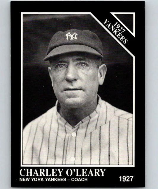 Black and white baseball card of Charley O’Leary in 1927 Yankees pinstripes from Conlon Collection
