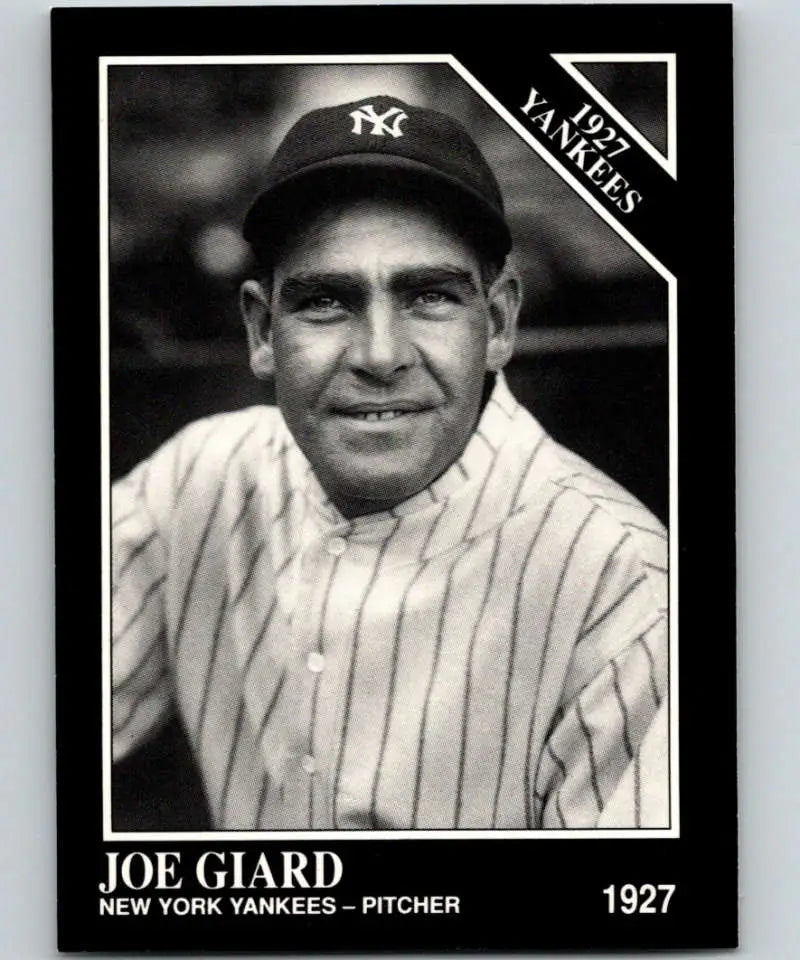 Black and white baseball card of Joe Giard, New York Yankees pitcher from 1927