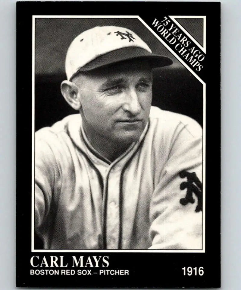 Black and white Boston Red Sox baseball card of Carl Mays from Conlon Collection