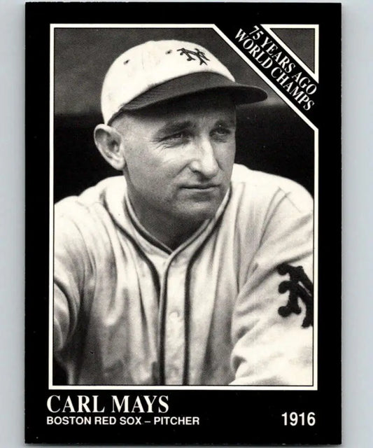 Black and white Boston Red Sox baseball card of Carl Mays from Conlon Collection