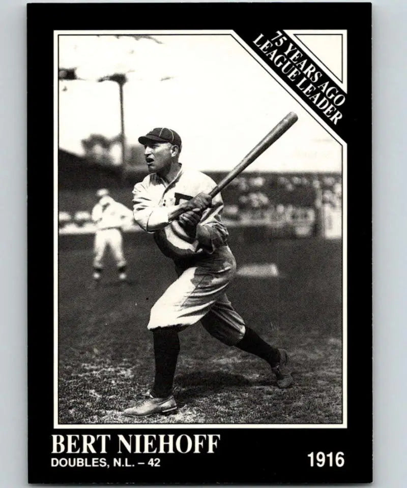 Black and white baseball card of Bert Niehoff in batting stance, Philadelphia Phillies uniform
