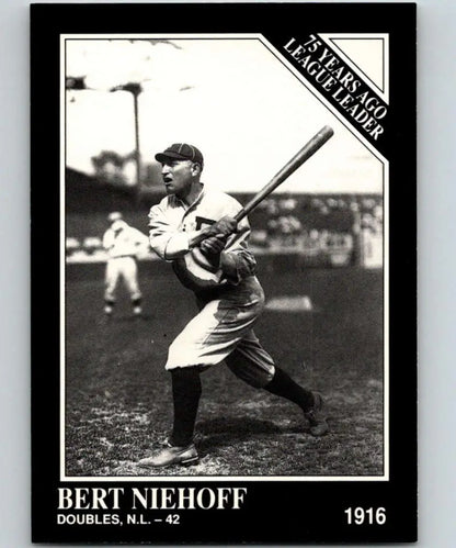 Black and white baseball card of Bert Niehoff in batting stance, Philadelphia Phillies uniform