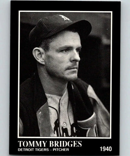 Black and white portrait of Tommy Bridges in Detroit Tigers attire from 1940