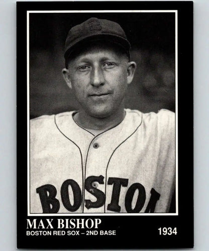 Black and white portrait of Max Bishop in Boston Red Sox uniform, 1934