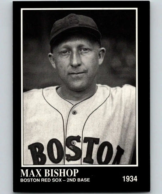 Black and white portrait of Max Bishop in Boston Red Sox uniform, 1934