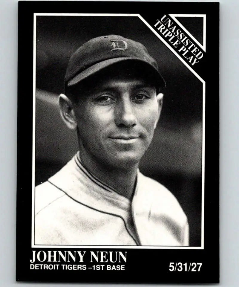 Black and white baseball card of Johnny Neun, Detroit Tigers first baseman from 1927