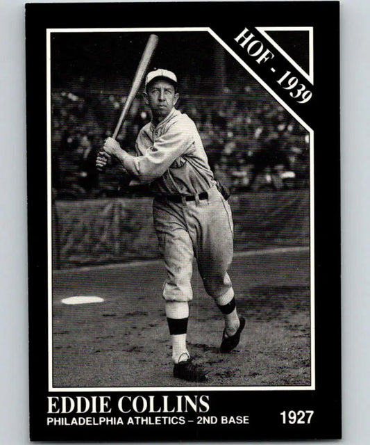 Black and white baseball card of Eddie Collins in Philadelphia Athletics uniform