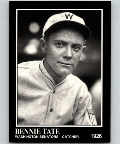 Black and white portrait of a Washington Senators player on a Conlon Collection baseball card