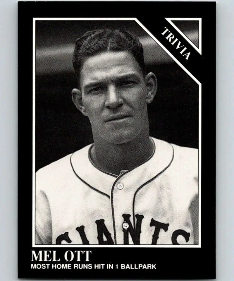 Black and white baseball card of Mel Ott from the Conlon Collection featuring Giants uniform
