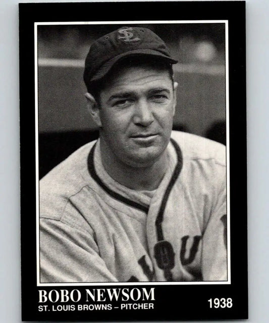 Black and white baseball card of Bobo Newsom, St. Louis Browns pitcher from 1938