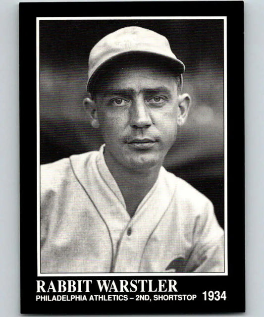 Black and white portrait of Rabbit Warstler from the 1934 Philadelphia Athletics baseball card