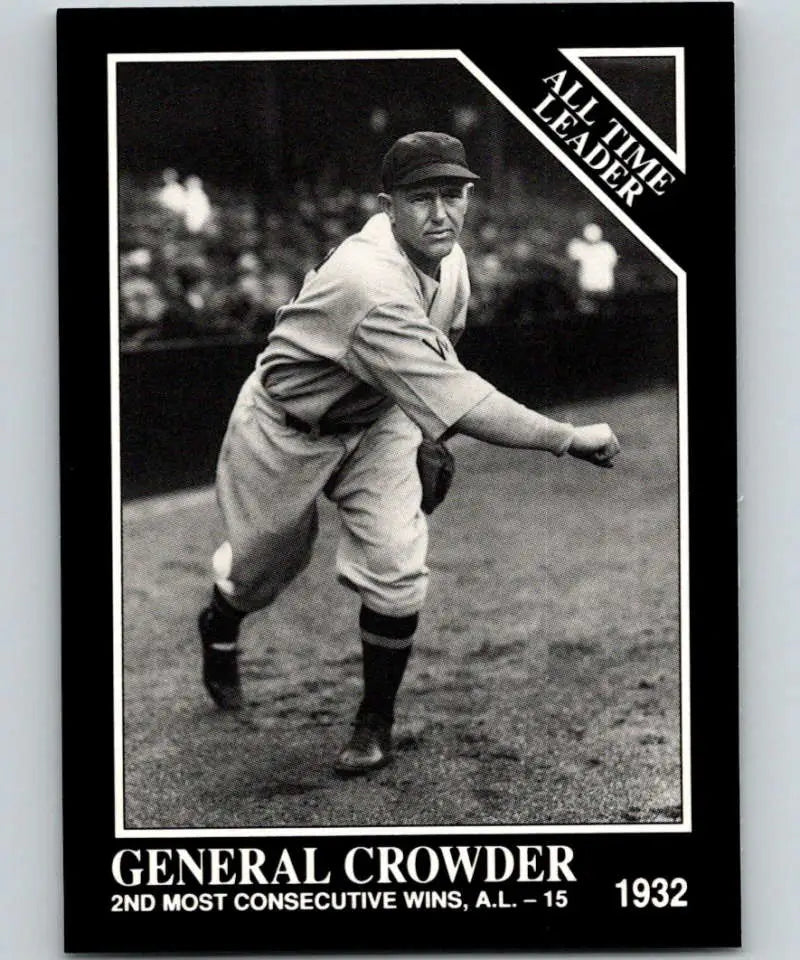 Black and white baseball card of General Crowder pitching for Washington Senators 1932