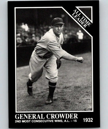 Black and white baseball card of General Crowder pitching for Washington Senators 1932