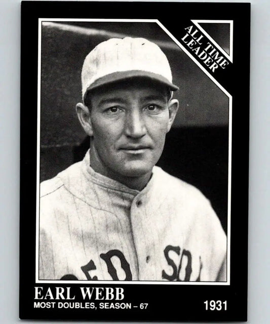 Black and white baseball card of Earl Webb in Boston Red Sox uniform with cap