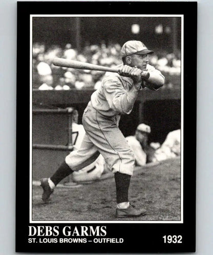 Black and white photo of Debs Garms at bat in St. Louis Browns uniform 1932