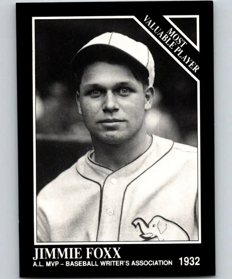Black and white 1991 Conlon Collection Jimmie Foxx baseball card for Philadelphia Athletics