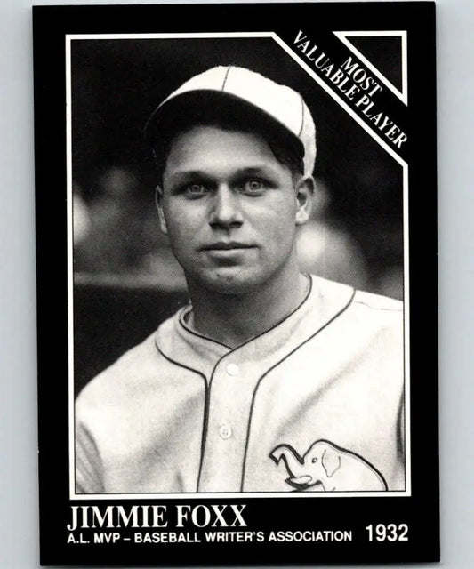 Black and white 1991 Conlon Collection Jimmie Foxx baseball card for Philadelphia Athletics