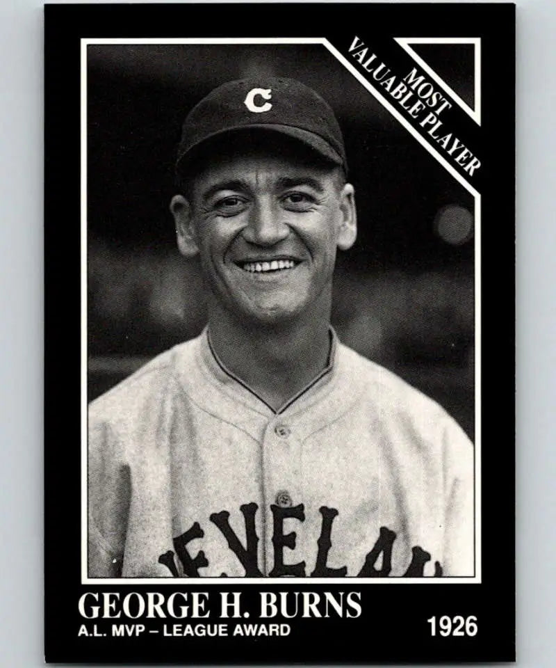 Black and white 1926 Cleveland Indians player George Burns on Conlon Collection card