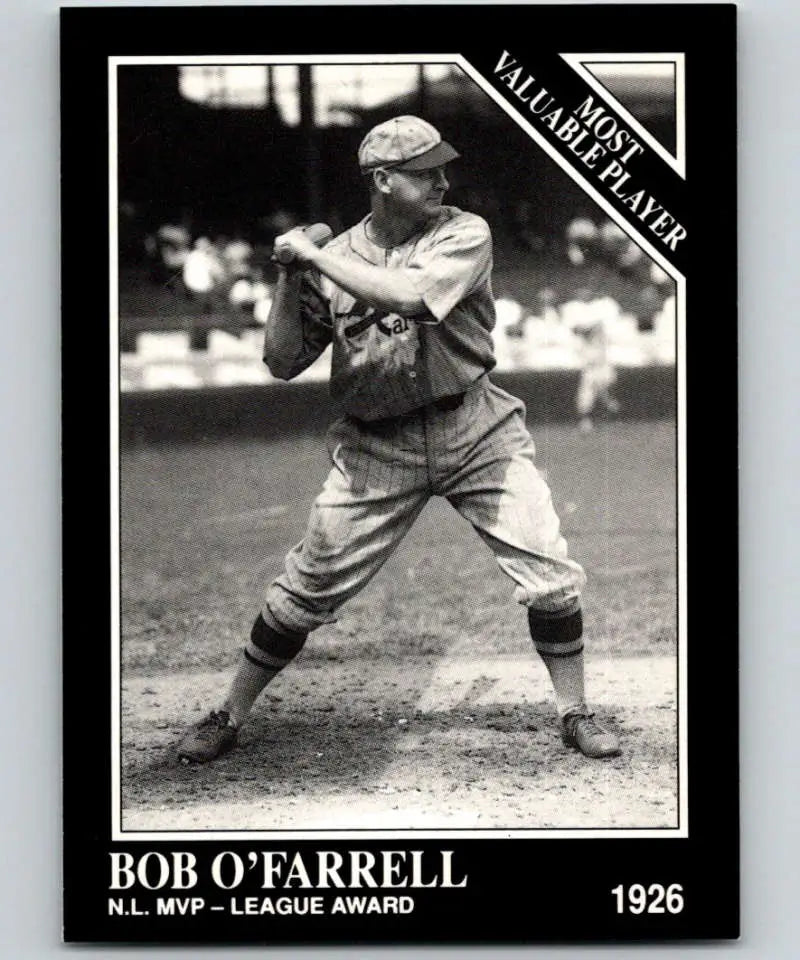 Black and white baseball card of Bob O’Farrell in vintage Louis Cardinals uniform