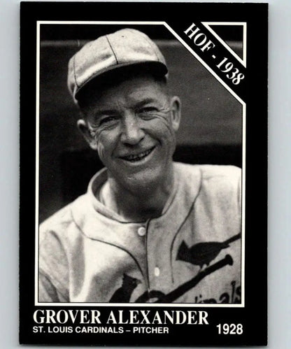 Black and white baseball card of Grover Cleveland Alexander in St. Louis Cardinals uniform