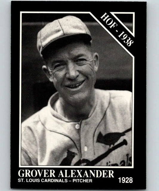 Black and white baseball card of Grover Cleveland Alexander in St. Louis Cardinals uniform