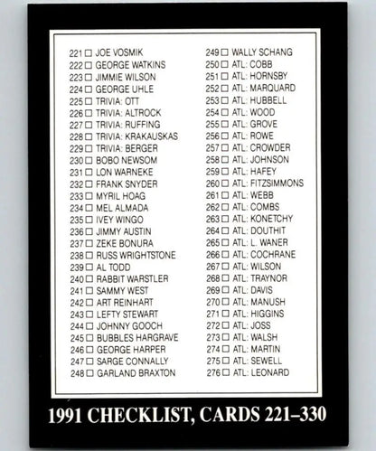 1991 Conlon Collection Excellent Baseball Card Checklist 221-330 Image
