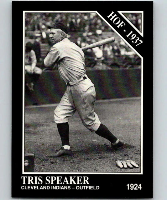 Black and white Cleveland Indians baseball card of Tris Speaker in mid-swing, Conlon Collection