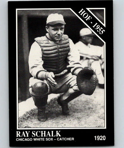 Black and white Chicago White Sox baseball card of catcher Ray Schalk in action