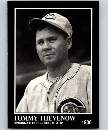 Black and white Cincinnati Reds baseball card of Tommy Thevenow from the Conlon Collection