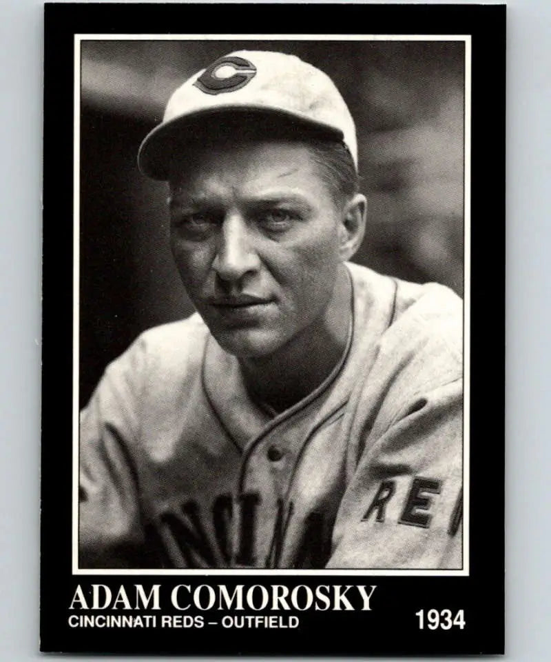 Black and white photo of Adam Comorosky in 1934 Cincinnati Reds uniform for Conlon Collection