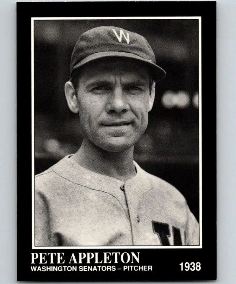 Black and white baseball card of Pete Appleton, Washington Senators pitcher from 1938