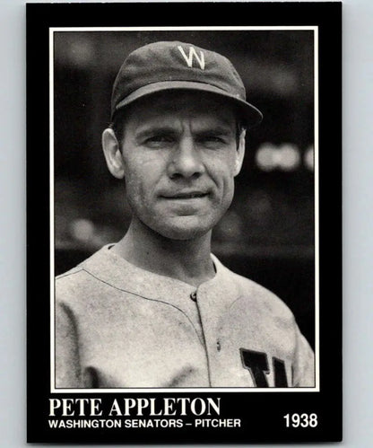 Black and white baseball card of Pete Appleton, Washington Senators pitcher from 1938