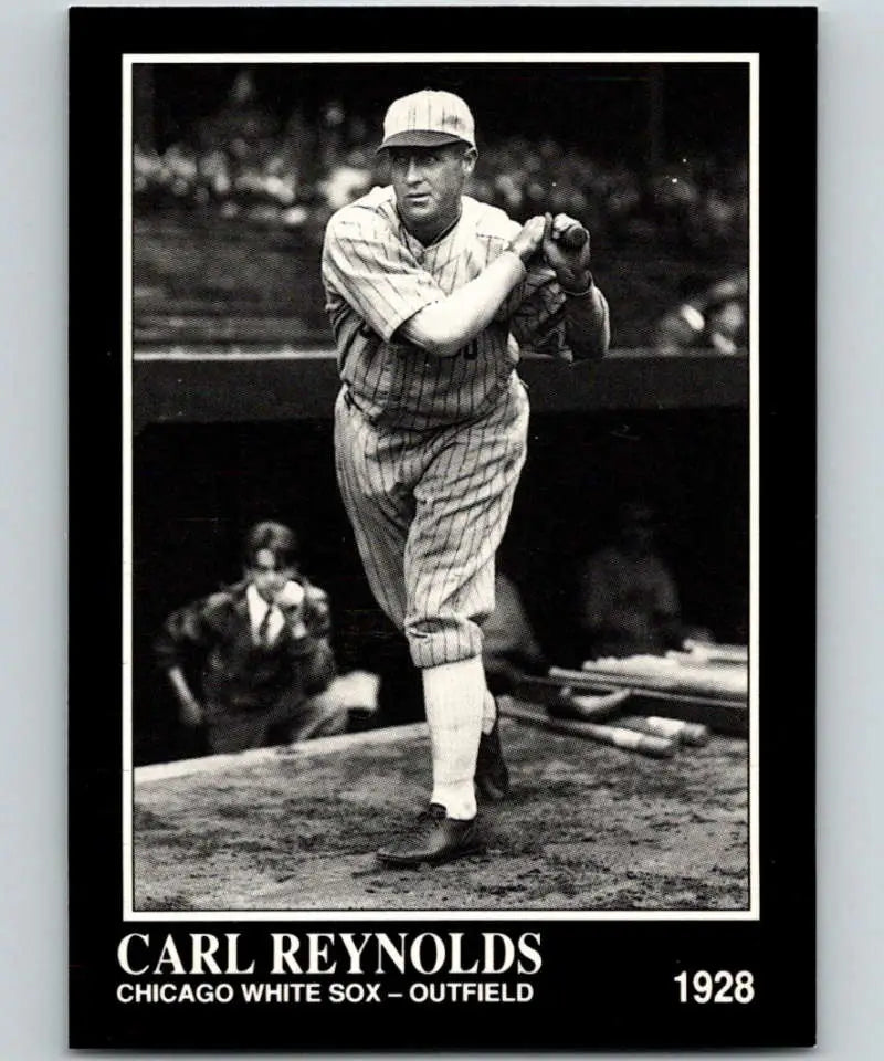 Black and white photo of Chicago White Sox player Carl Reynolds in batting stance
