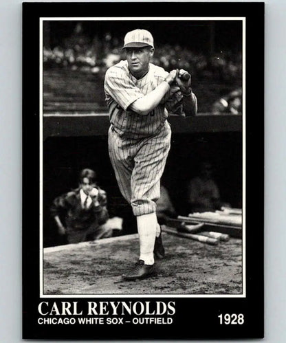 Black and white photo of Chicago White Sox player Carl Reynolds in batting stance
