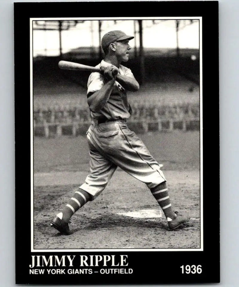 Black and white photo of Jimmy Ripple in vintage New York Giants uniform for baseball card
