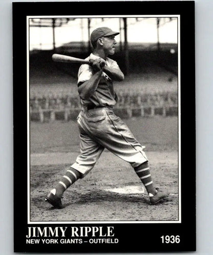 Black and white photo of Jimmy Ripple in vintage New York Giants uniform for baseball card