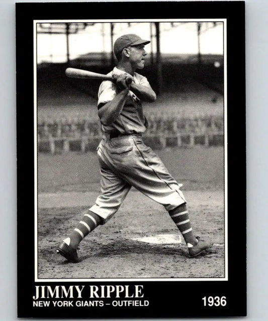 Black and white photo of Jimmy Ripple in vintage New York Giants uniform for baseball card