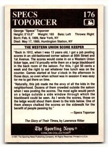 1991 Conlon Collection TSN #176 Specs Toporcer St. Louis Cardinals B ID:52941 - Baseball Cards