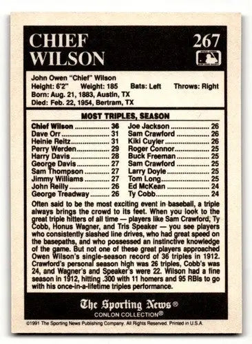 1991 Conlon Collection TSN #267 Chief Wilson Pittsburgh Pirates Base ID:52993 - Baseball Cards