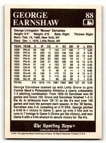 1991 Conlon Collection TSN #88 George Earnshaw St. Louis Cardinals B ID:52924 - Baseball Cards