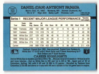 1991 Donruss #103 Dan Pasqua Chicago White Sox Baseball Cards EX/NM ID:57664 - Baseball Cards