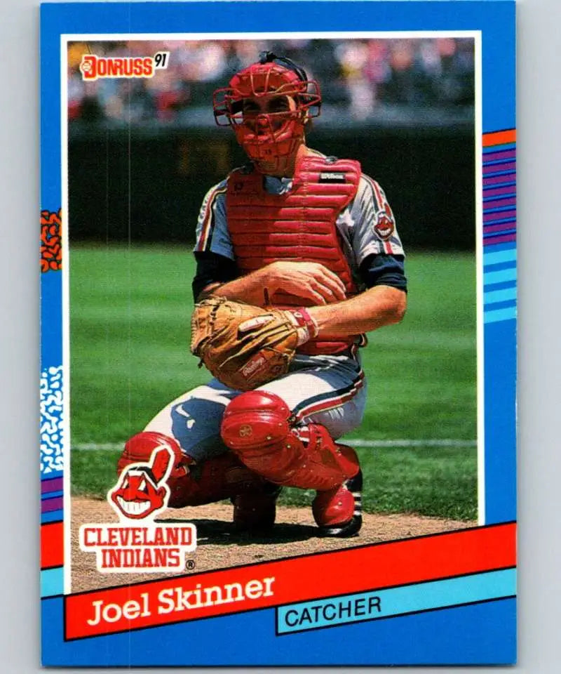 1991 Donruss Joel Skinner Baseball Card featuring Cleveland Indians catcher in red gear
