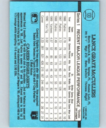Light blue baseball card featuring Lance McCullers statistics for Detroit Tigers