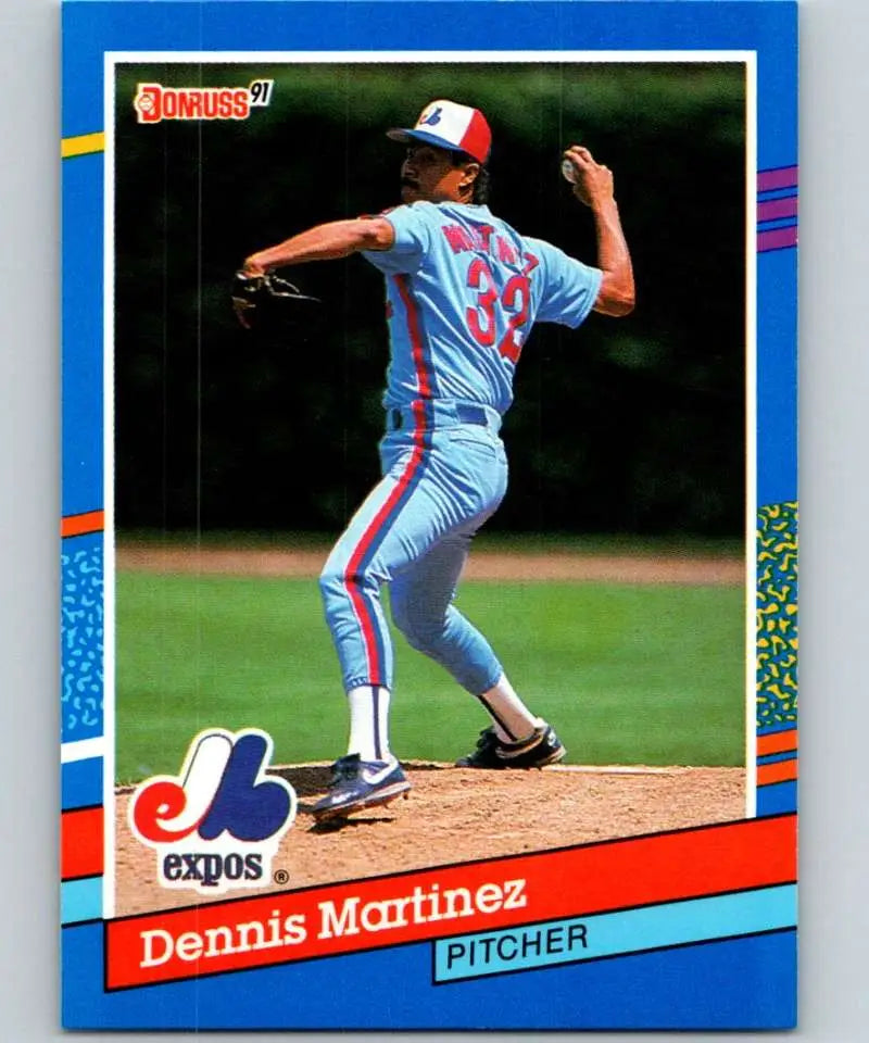1991 Donruss baseball card of Dennis Martinez pitching for the Montreal Expos