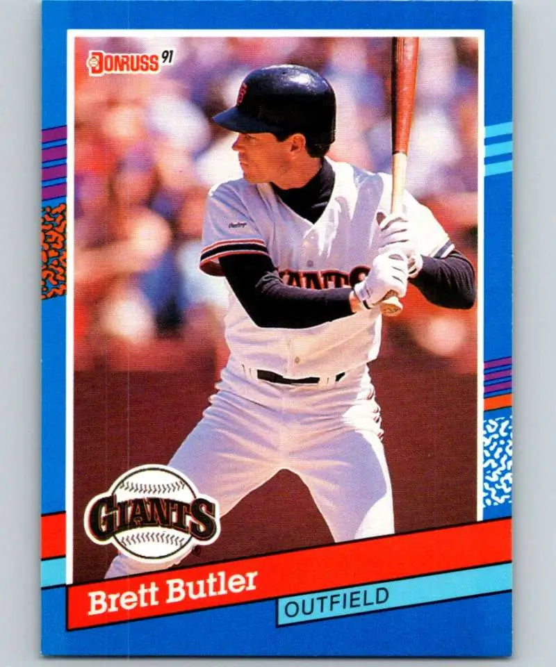 Brett Butler batting in a San Francisco Giants white home uniform baseball card
